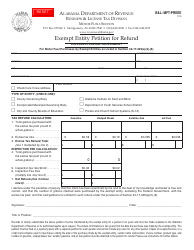 Document preview: Form B&L: MFT-PREEE Exempt Entity Petition for Refund - Excludes Federal Government - Alabama