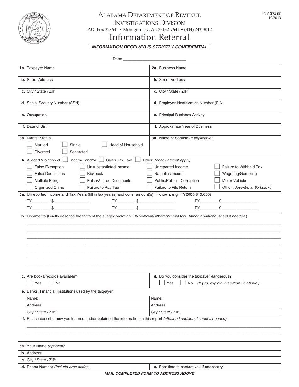 Form INV37283 Information Referral - Alabama, Page 1