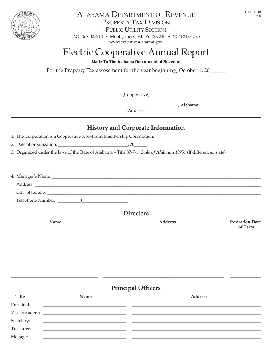Form ADV: U5-18 Electric Cooperative Annual Report - Alabama, Page 1