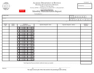 Document preview: Form TOB: MANUF Monthly Manufacturers Report - Alabama