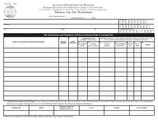 Document preview: Form TOB: USE Tobacco Use Tax Worksheet - Alabama