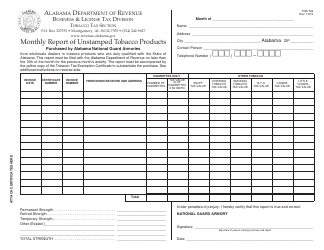 Document preview: Form TOB: NG Monthly Report of Unstamped Tobacco Products - Alabama