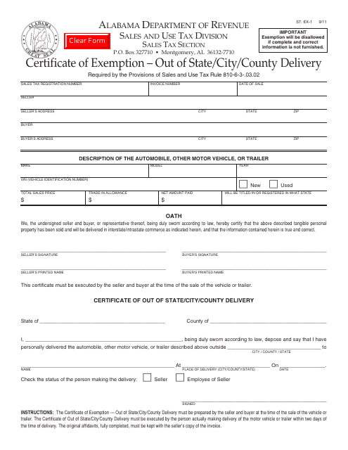 Form ST EX 1 Download Fillable PDF Or Fill Online Certificate Of 