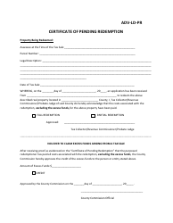 Document preview: Form ADV-LD-PR Certificate of Pending Redemption - Alabama