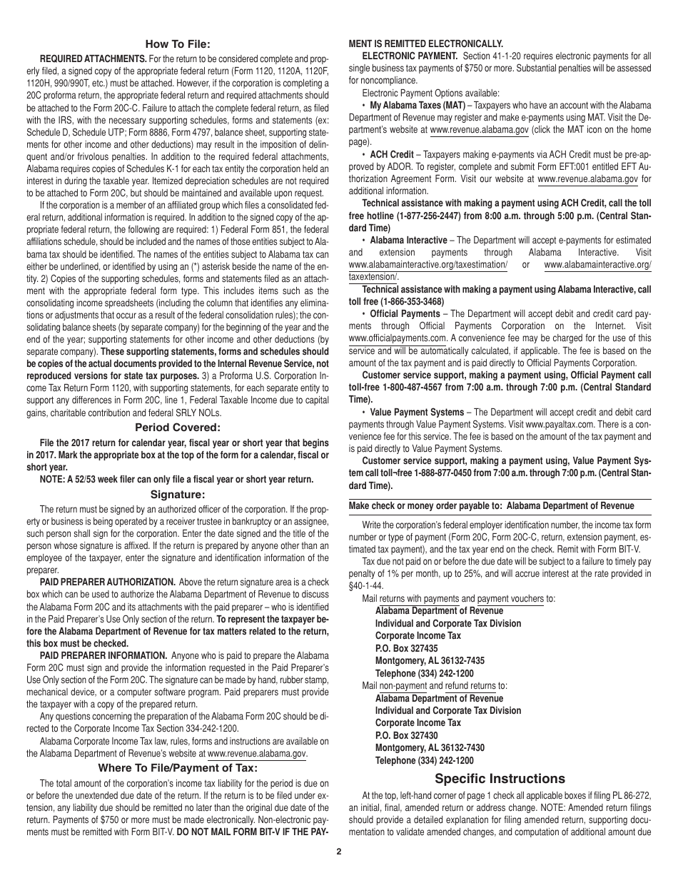 Instructions for Form 20C Corporation Income Tax Return - Alabama, Page 2