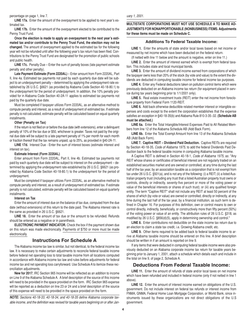 Instructions for Form 20C Corporation Income Tax Return - Alabama, Page 4