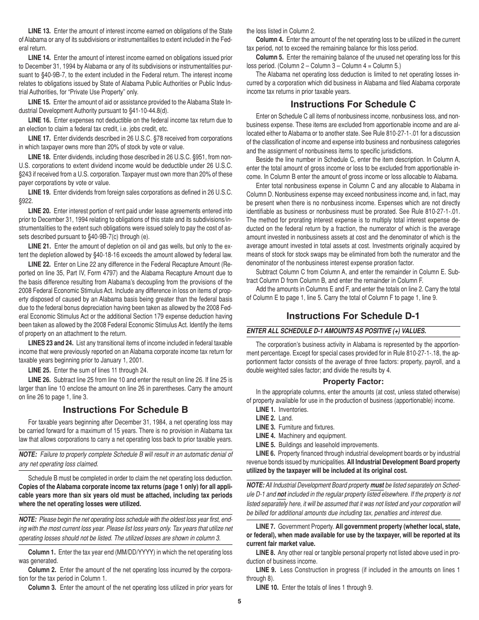 Instructions for Form 20C Corporation Income Tax Return - Alabama, Page 5