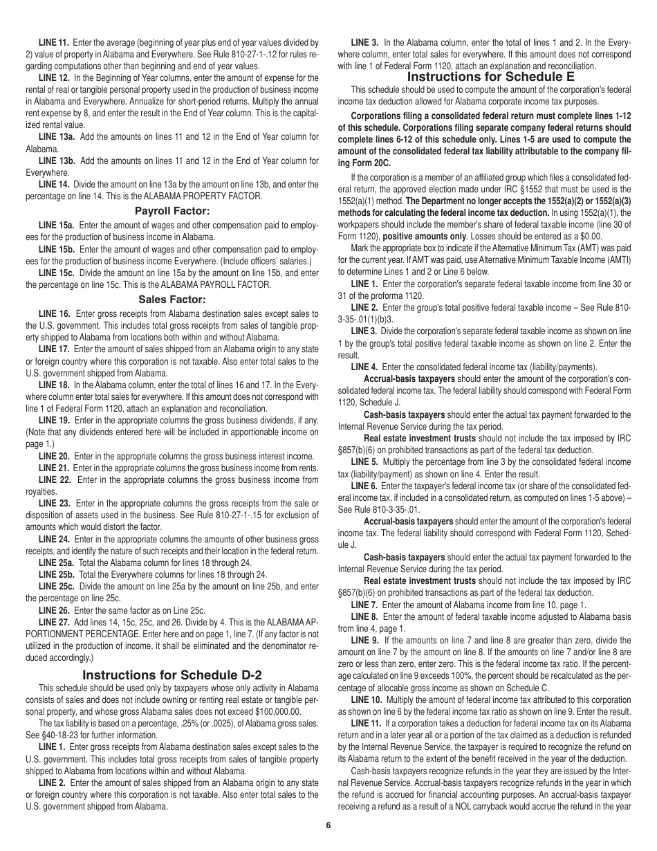 Instructions for Form 20C Corporation Income Tax Return - Alabama, Page 6