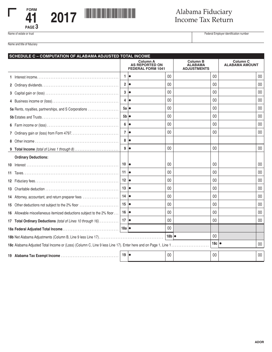 Form 41 Fiduciary Income Tax Return - Alabama, Page 3