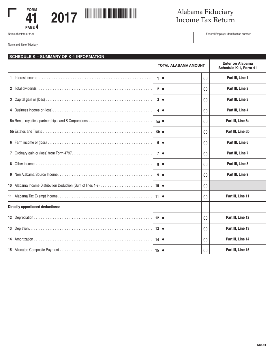 Form 41 Fiduciary Income Tax Return - Alabama, Page 4