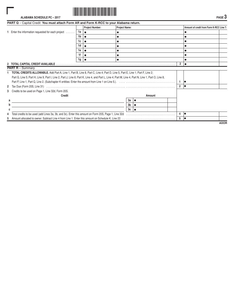 Form 20S Schedule PC Pass-Through Credits - Alabama, Page 3