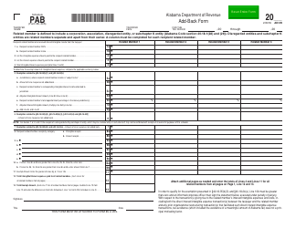 Form 65 (20S) Schedule PAB Add-Back Form - Alabama
