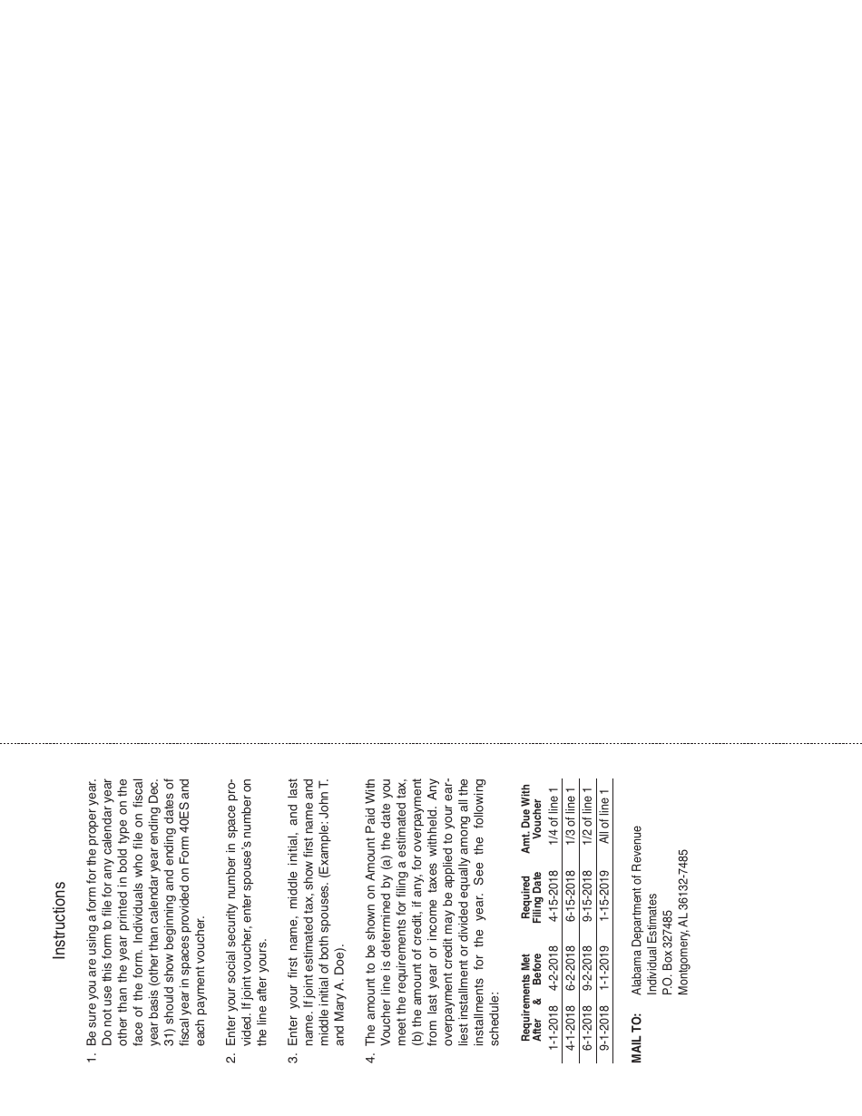 Form 40ES Estimated Income Tax Payment Voucher - Alabama, Page 2