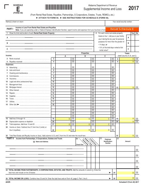 Form 40 Schedule E 2017 Printable Pdf