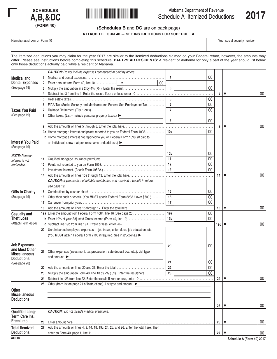 Form 40 Schedule A, B, DC - Alabama, Page 1