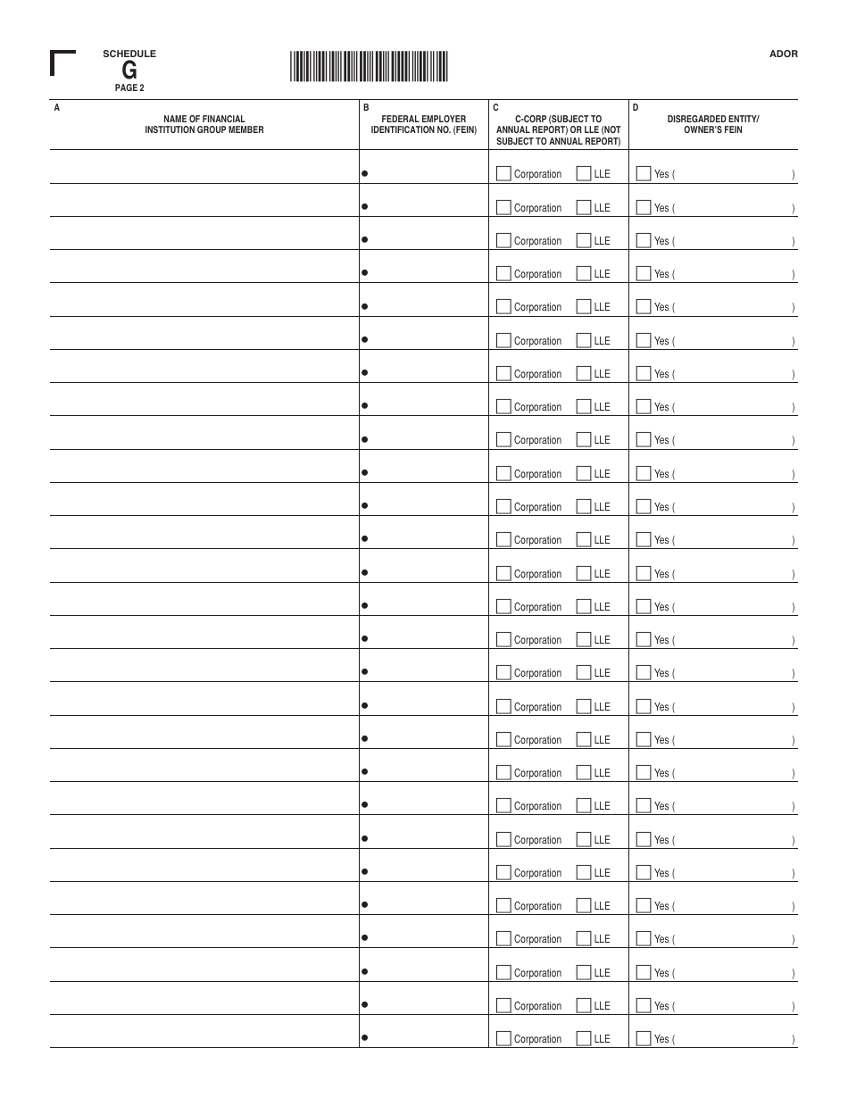 Schedule G Alabama Business Privilege Tax Financial Institution Group Computation Schedule - Alabama, Page 2