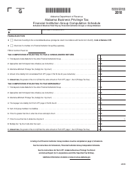 Document preview: Schedule G Alabama Business Privilege Tax Financial Institution Group Computation Schedule - Alabama, 2018