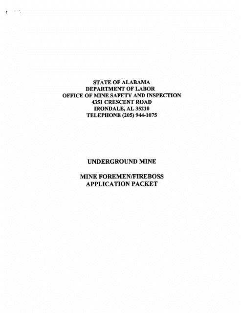 &quot;Mine Foremen/Fireboss Application Packet&quot; - Alabama Download Pdf