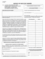 Document preview: Form BEN290 Notice of Back Pay Award - Alabama