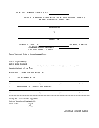 &quot;Notice of Appeal to Alabama Court of Criminal Appeals by the Juvenile Court Clerk&quot; - Alabama