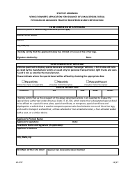 Form 10-337 &quot;Vehicle Owner's Application for Issuance of Van Accessible Decal Physician or Advanced Practice Registered Nurse Certification&quot; - Arkansas