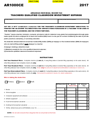 Document preview: Form AR1000CE Arkansas Individual Income Tax Teachers Qualified Classroom Investment Expense - Arkansas