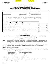Document preview: Form AR1075 Deduction for Tuition Paid to Post-secondary Educational Institutions - Arkansas