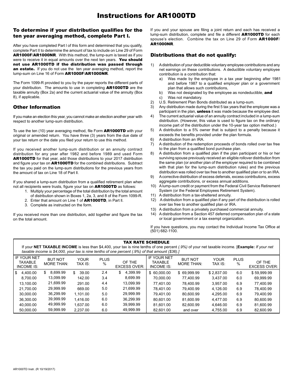 Form AR1000TD Arkansas Individual Income Tax Lump-Sum Distribution Averaging - Arkansas, Page 2