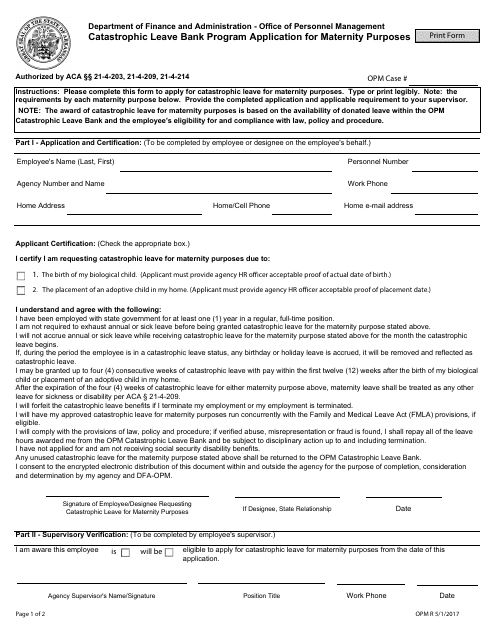 &quot;Catastrophic Leave Bank Program Application for Maternity Purposes&quot; - Arkansas Download Pdf