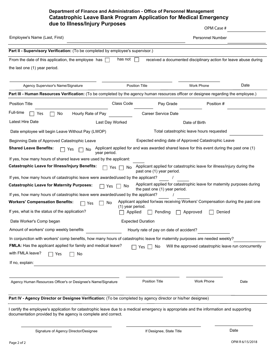 Catastrophic Leave Bank Program Application for Medical Emergency Due to Illness / Injury Purposes - Arkansas, Page 2