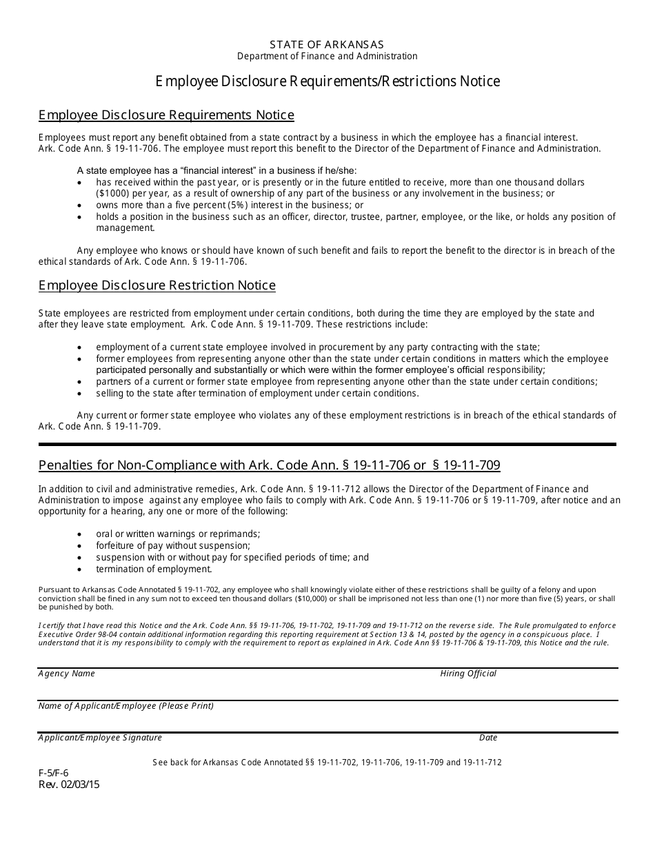 Form F-3 F-4, Employee Disclosure / Certification and Employment of Family Members Form - Arkansas, Page 3