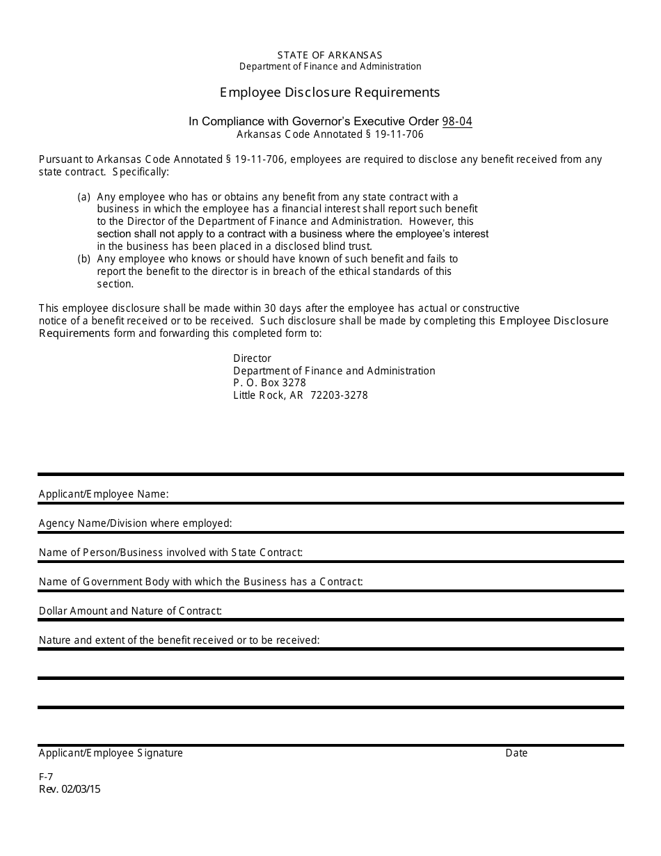 Form F-3 F-4, Employee Disclosure / Certification and Employment of Family Members Form - Arkansas, Page 5