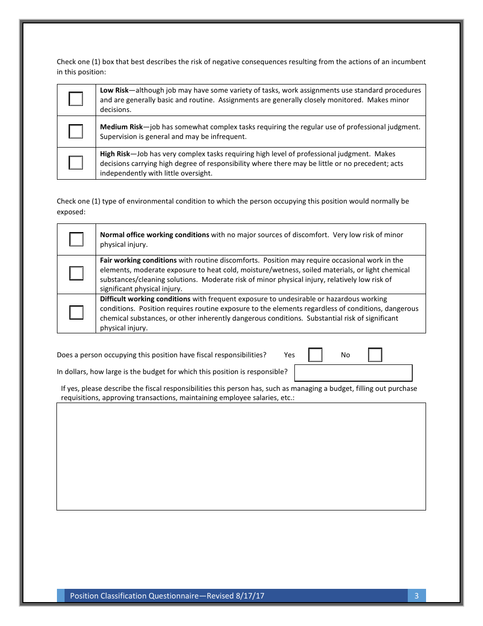 Arkansas Position Classification Questionnaire Form Fill Out, Sign Online and Download PDF