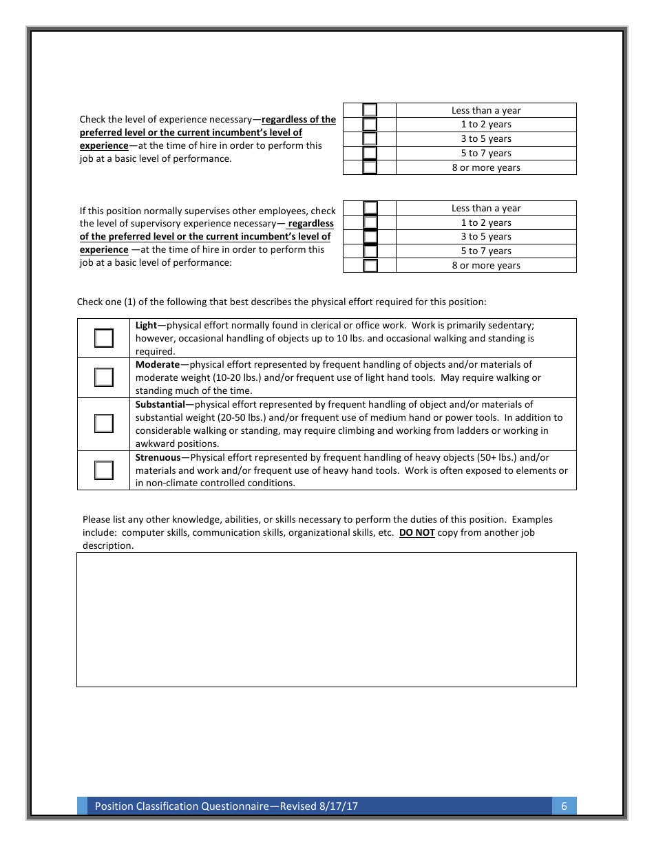 Position Classification Questionnaire Form - Arkansas, Page 6