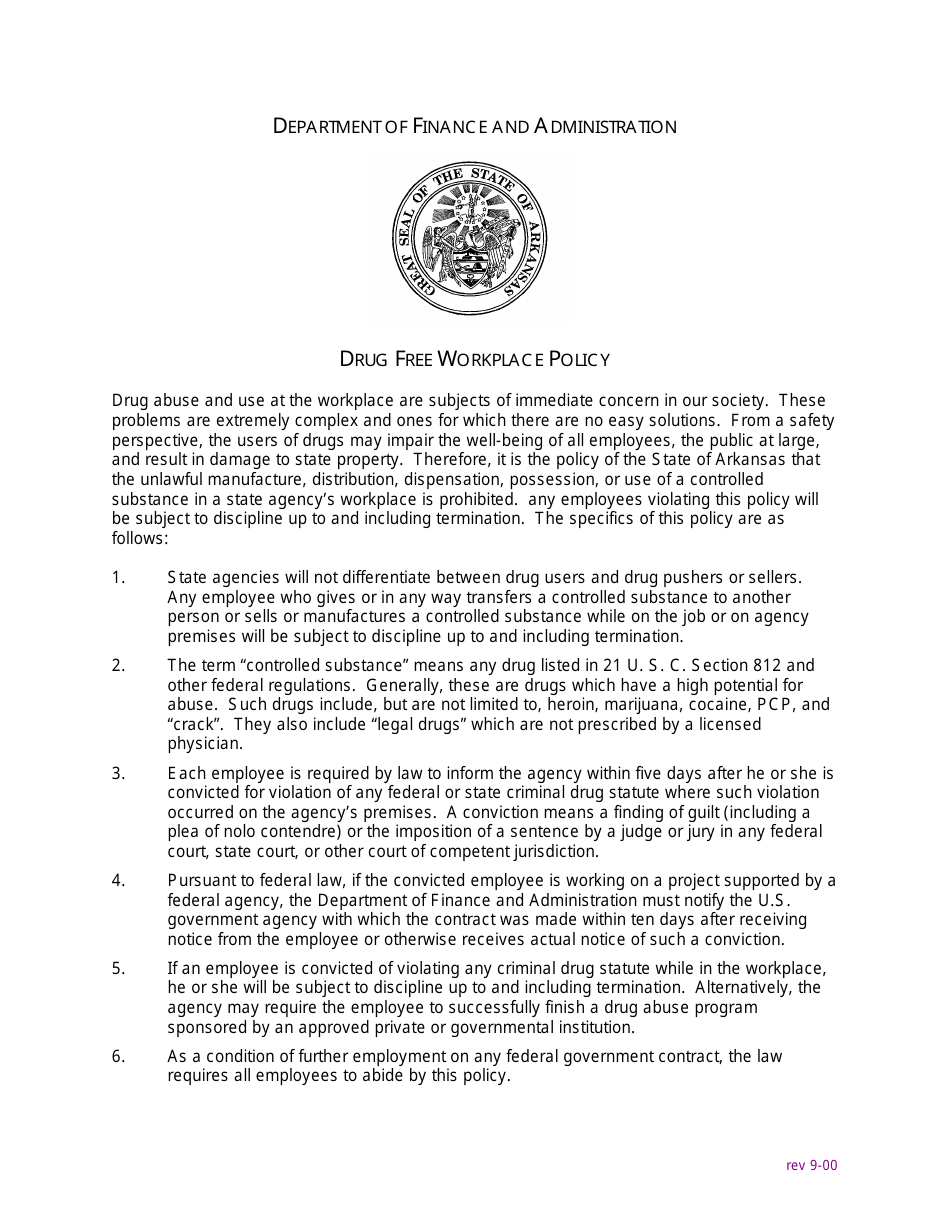 Drug Free Workplace Policy Employee Acknowledgement Form - Arkansas, Page 2