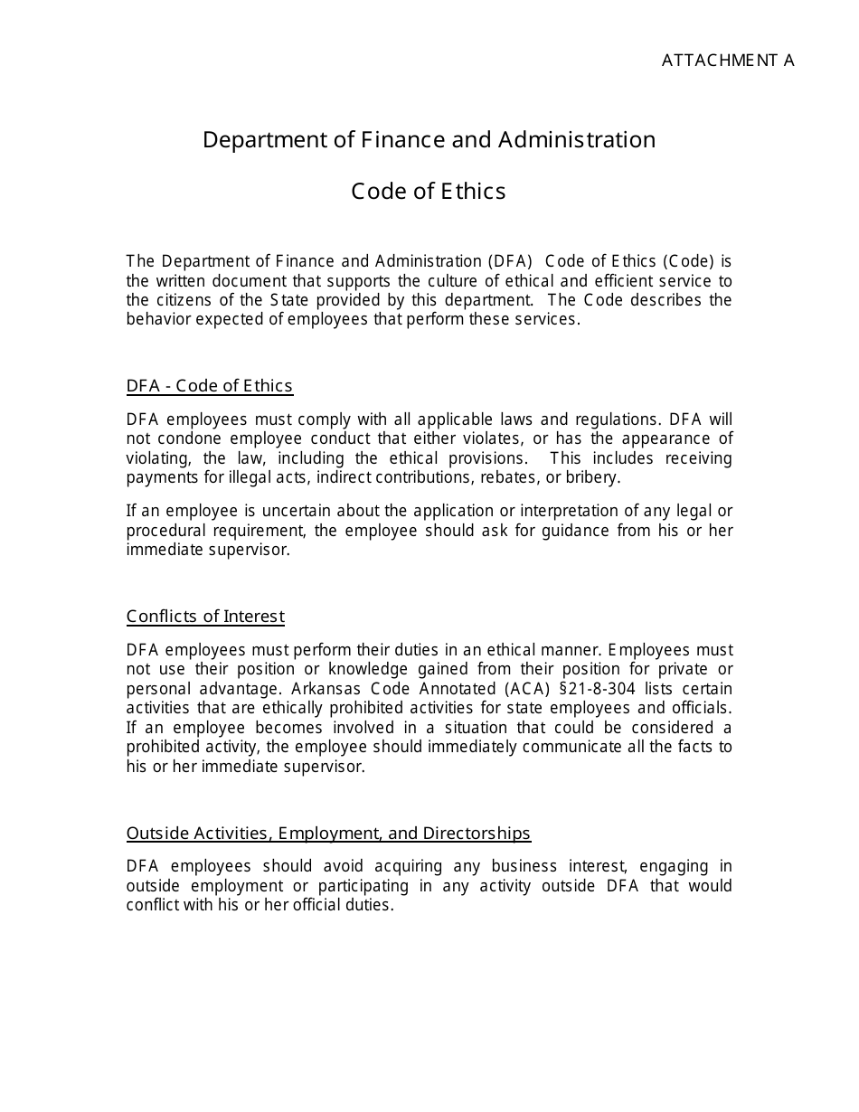 Attachment A Code of Ethics - Arkansas, Page 1