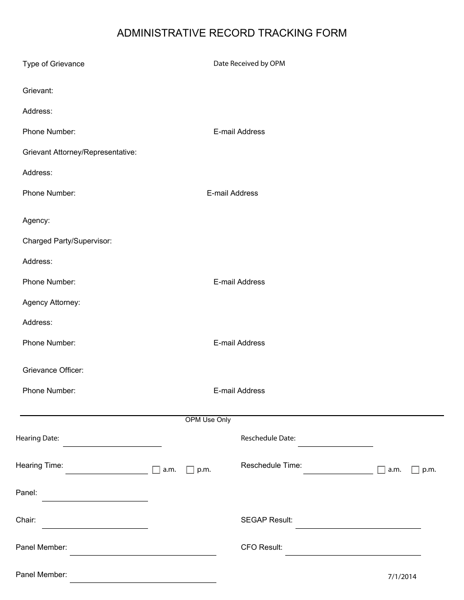 Administrative Record Tracking Form - Arkansas, Page 1