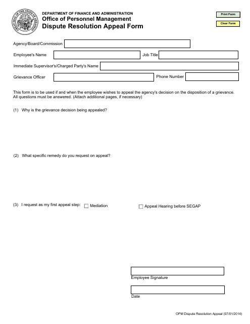 "Dispute Resolution Appeal Form" - Arkansas Download Pdf