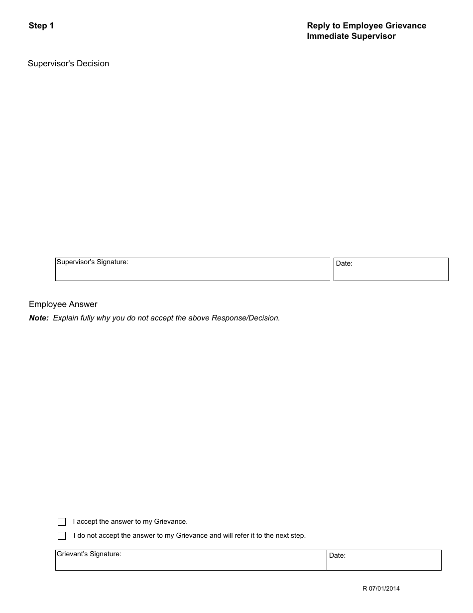 Reply to Employee Grievance Step 1 - Immediate Supervisor - Arkansas, Page 1