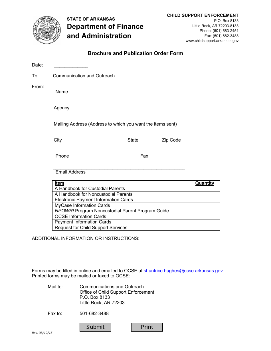 Brochure and Publication Order Form - Arkansas, Page 1