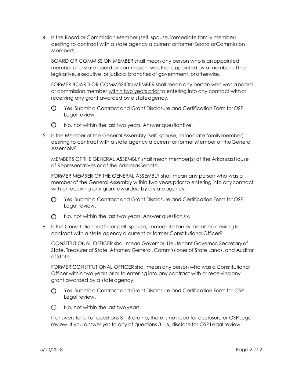 Contract and Grant Disclosure and Certification Form - Submission Requirement Checklist - Arkansas, Page 2