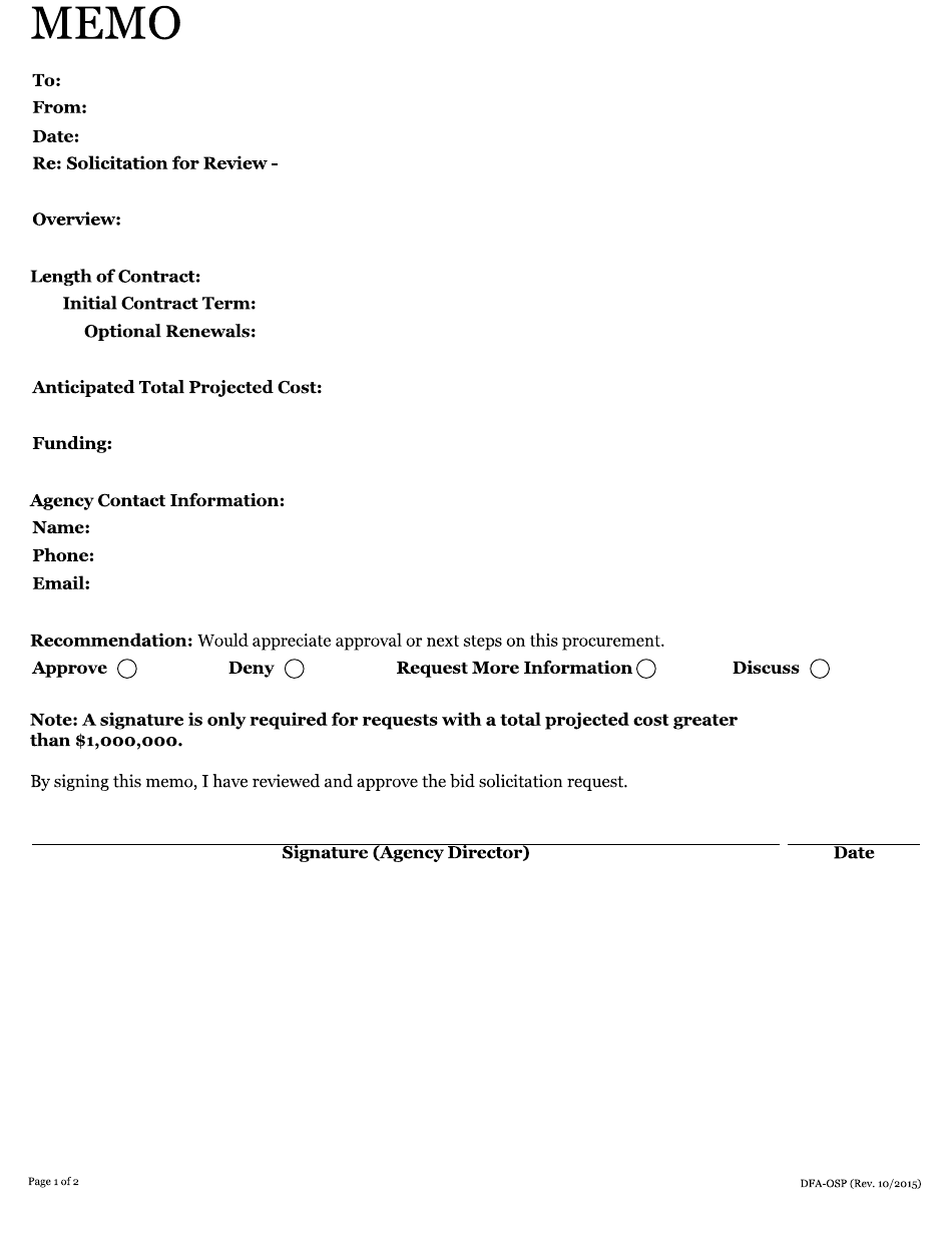 Solicitation Review Memo (To Be Used With Purchase Requisition) - Arkansas, Page 1