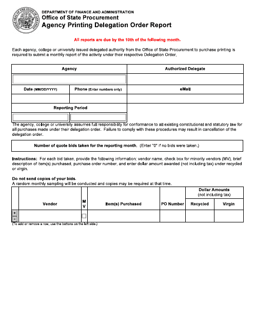 Agency Printing Delegation Order Report - Arkansas Download Pdf