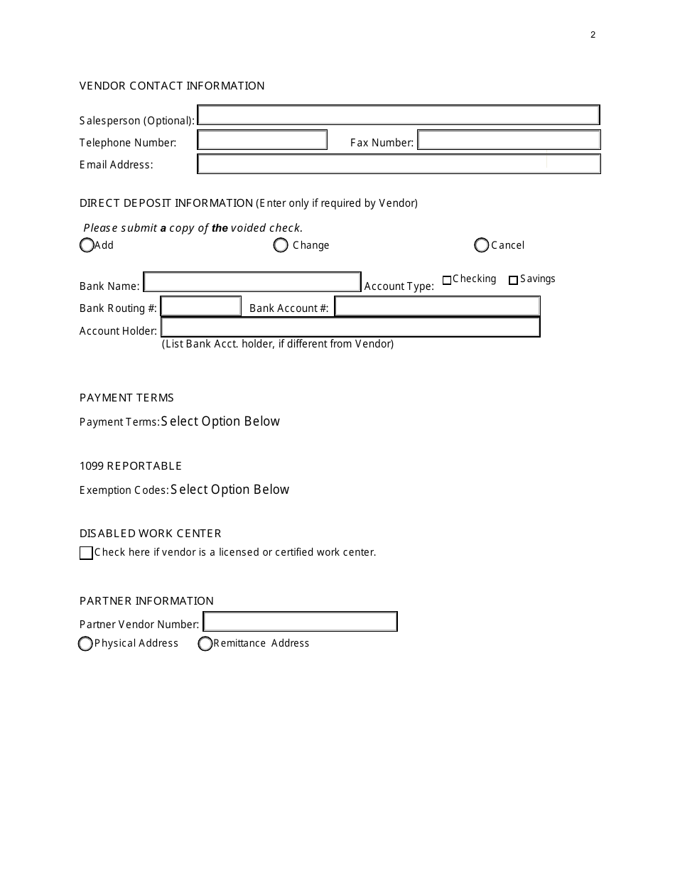 Form OSPV100 Vendor Maintenance Request - Arkansas, Page 2