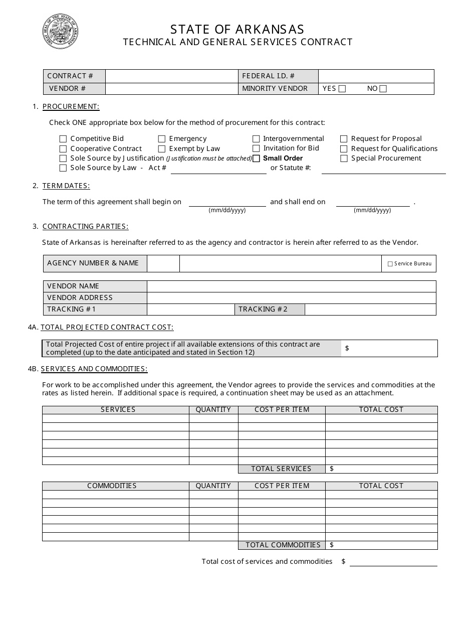 Form TGS-1 Technical and General Services Contract - Arkansas, Page 1