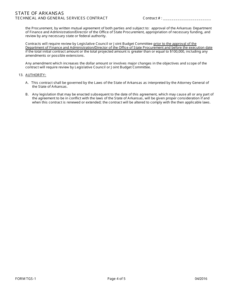 Form TGS-1 Technical and General Services Contract - Arkansas, Page 4