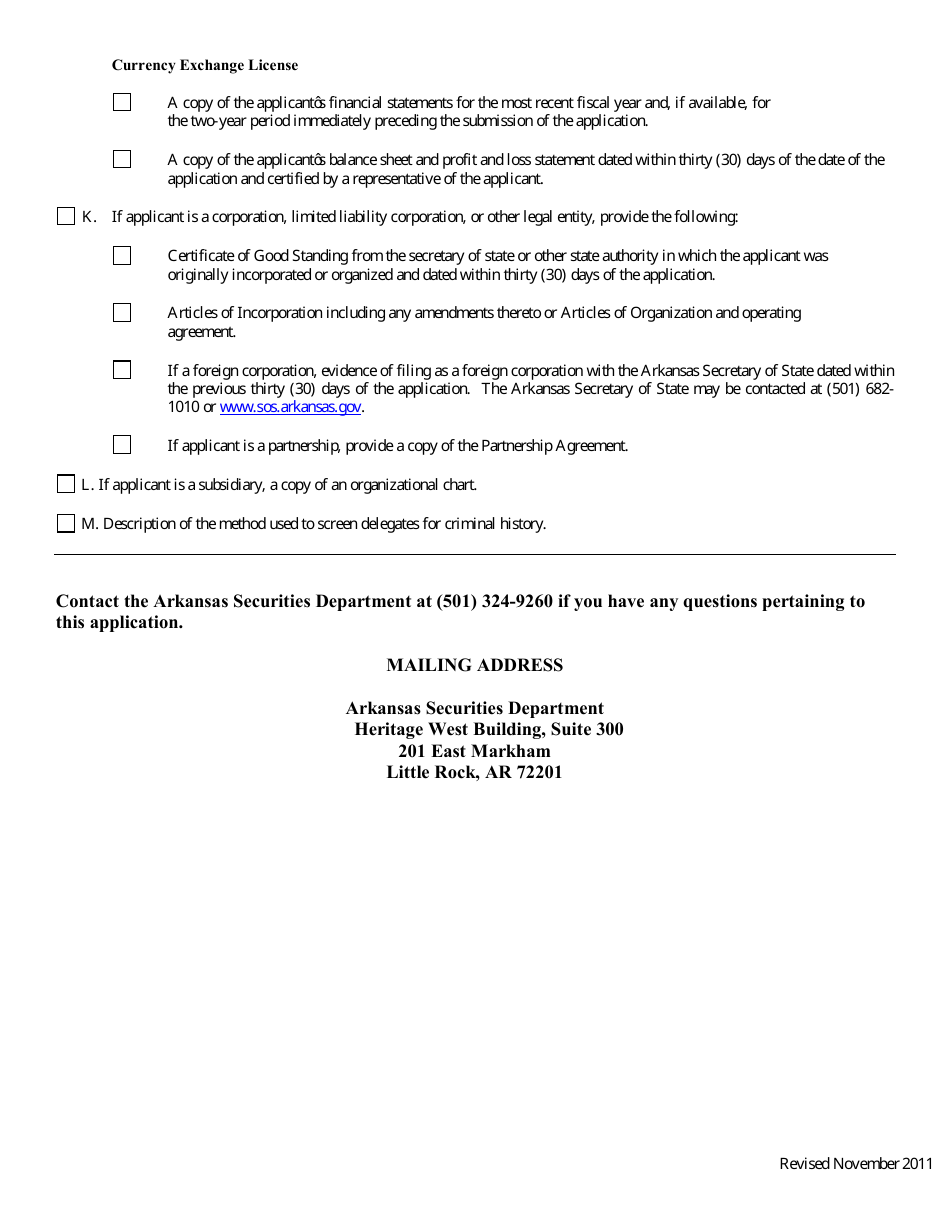 Application Checklist for Arkansas Money Services Application Form - Arkansas, Page 2