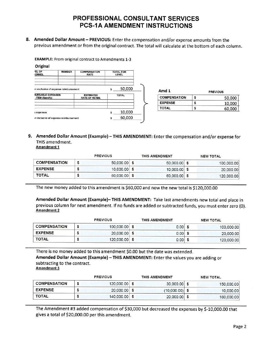 Instructions for Form PCS-1A Amendment to Professional Consultant Services Contract - Arkansas, Page 2