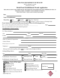 Form EHP-99 Retail Food Establishment Permit Application - Arkansas