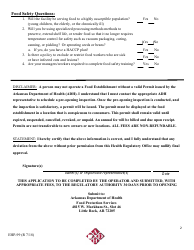 Form EHP-99 Retail Food Establishment Permit Application - Arkansas, Page 2
